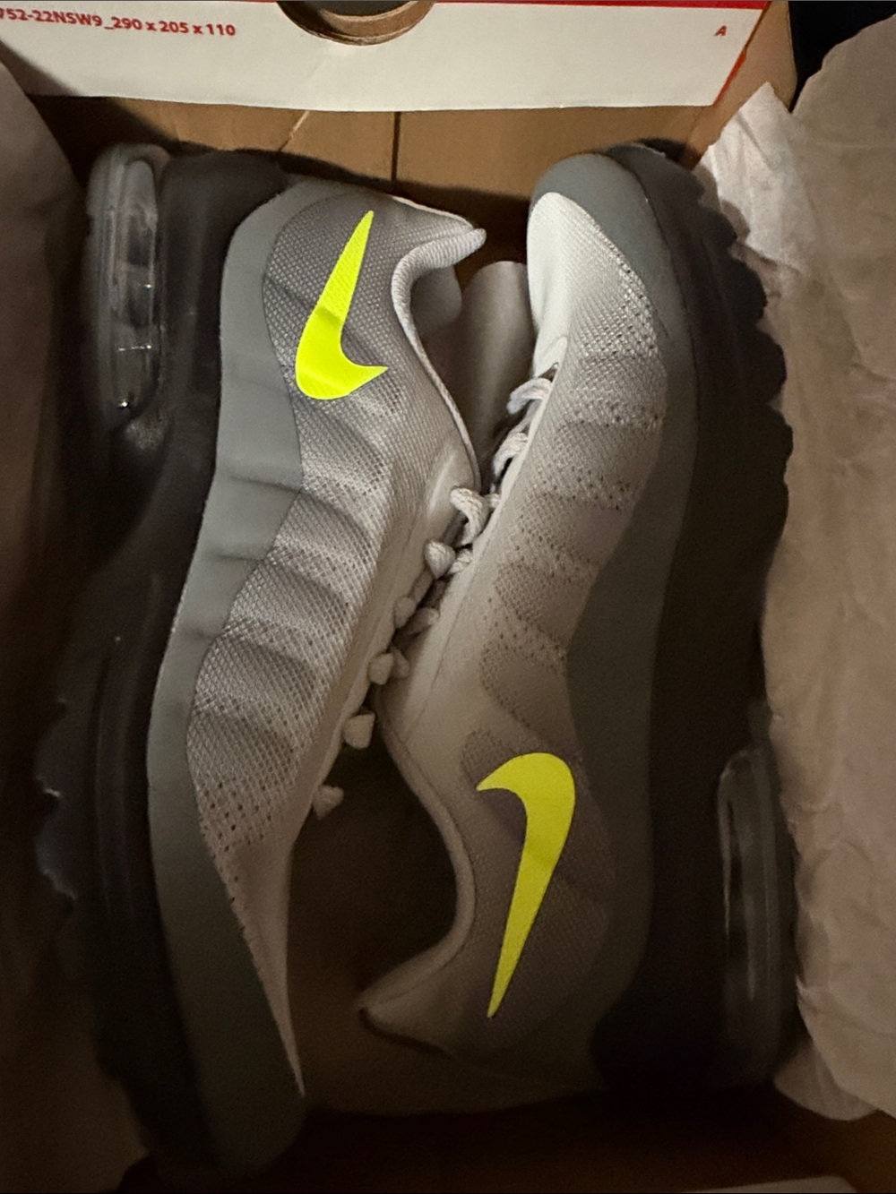 7Y/8.5W Nike Gray Sneakers with Neon Yellow Swoosh